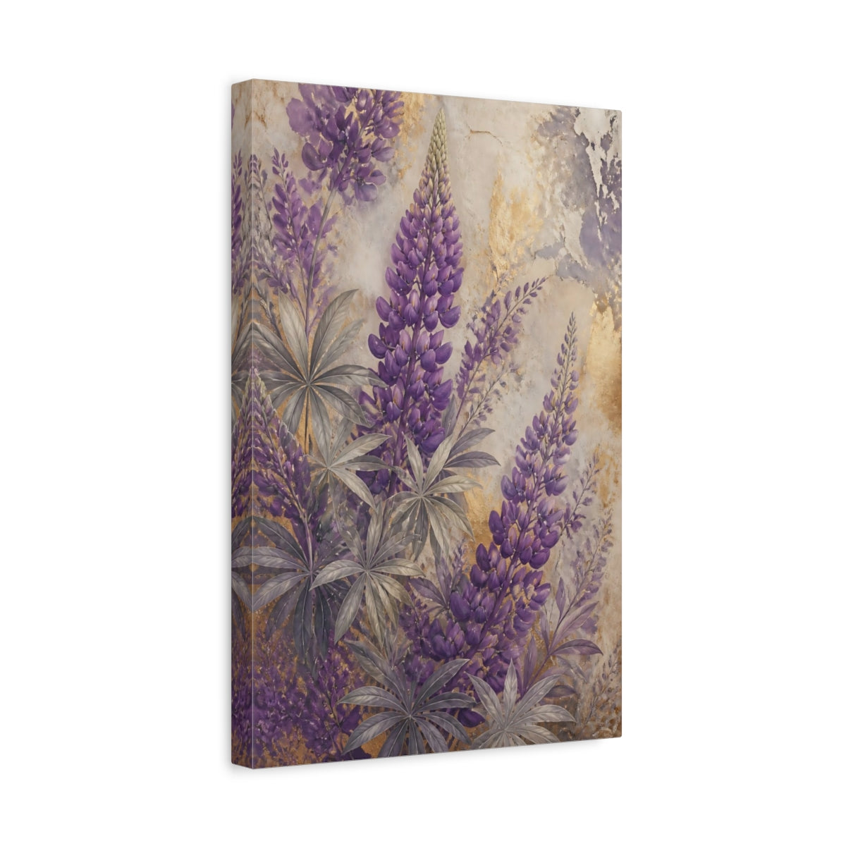 Side Mockup 4. Purple Lupine Floral shown as canvas print