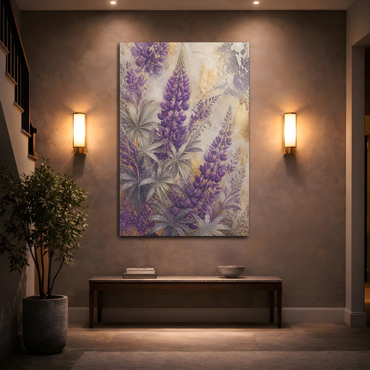 Mockup 2. Purple Lupine Floral shown as canvas print