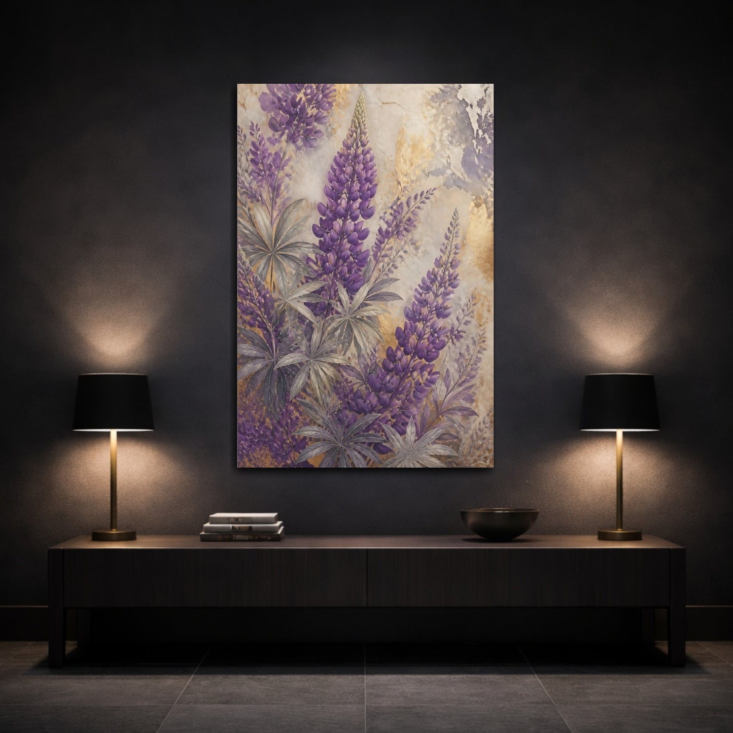 Mockup 3. Purple Lupine Floral shown as canvas print