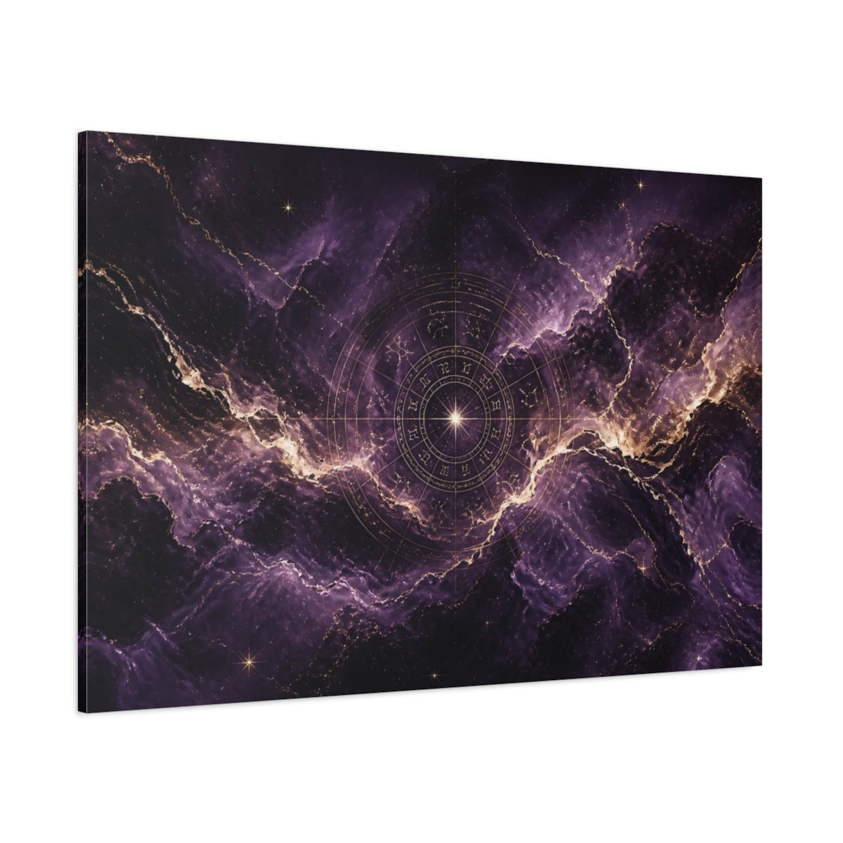 Side Mockup 1. Purple Zodiac Nebula shown as canvas print
