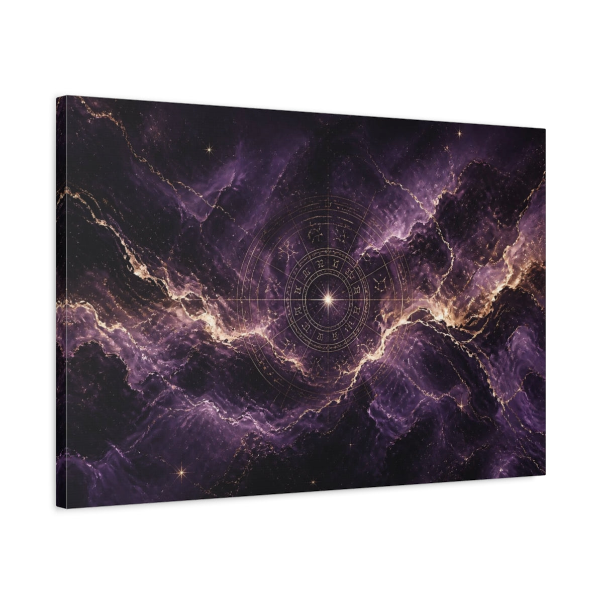 Side Mockup 2. Purple Zodiac Nebula shown as canvas print