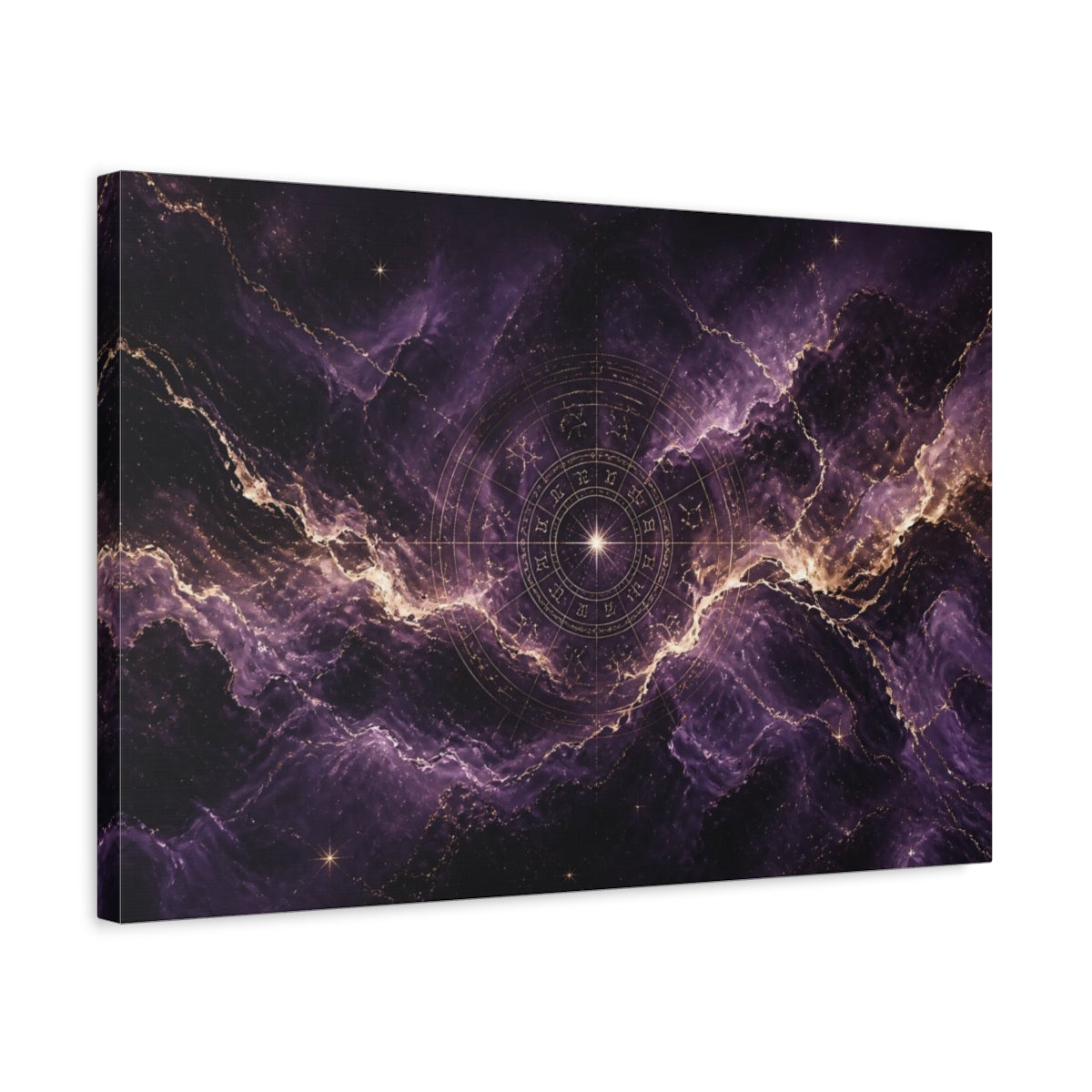Side Mockup 3. Purple Zodiac Nebula shown as canvas print