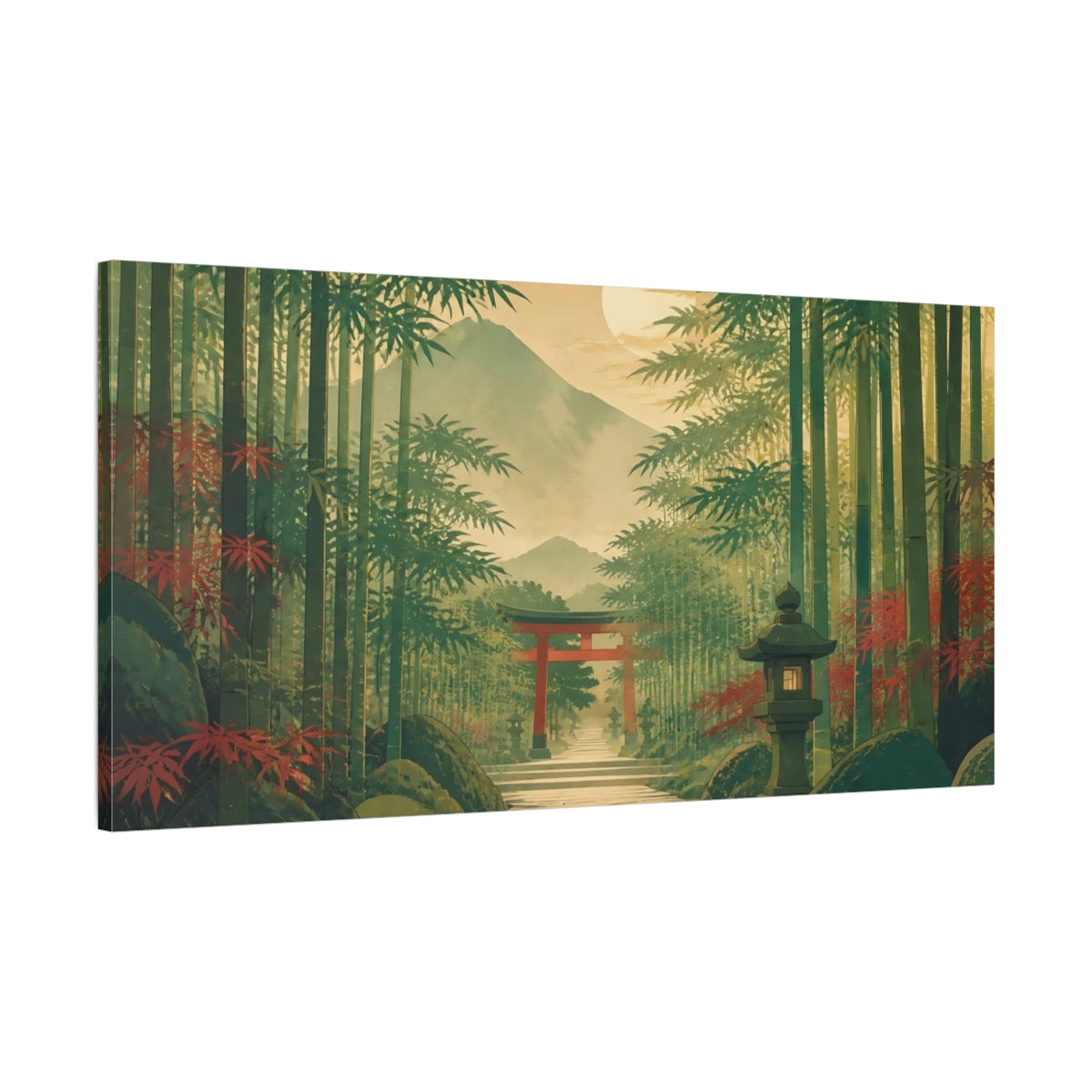 Main Mockup. Quiet Bamboo Shrine Path shown as canvas print