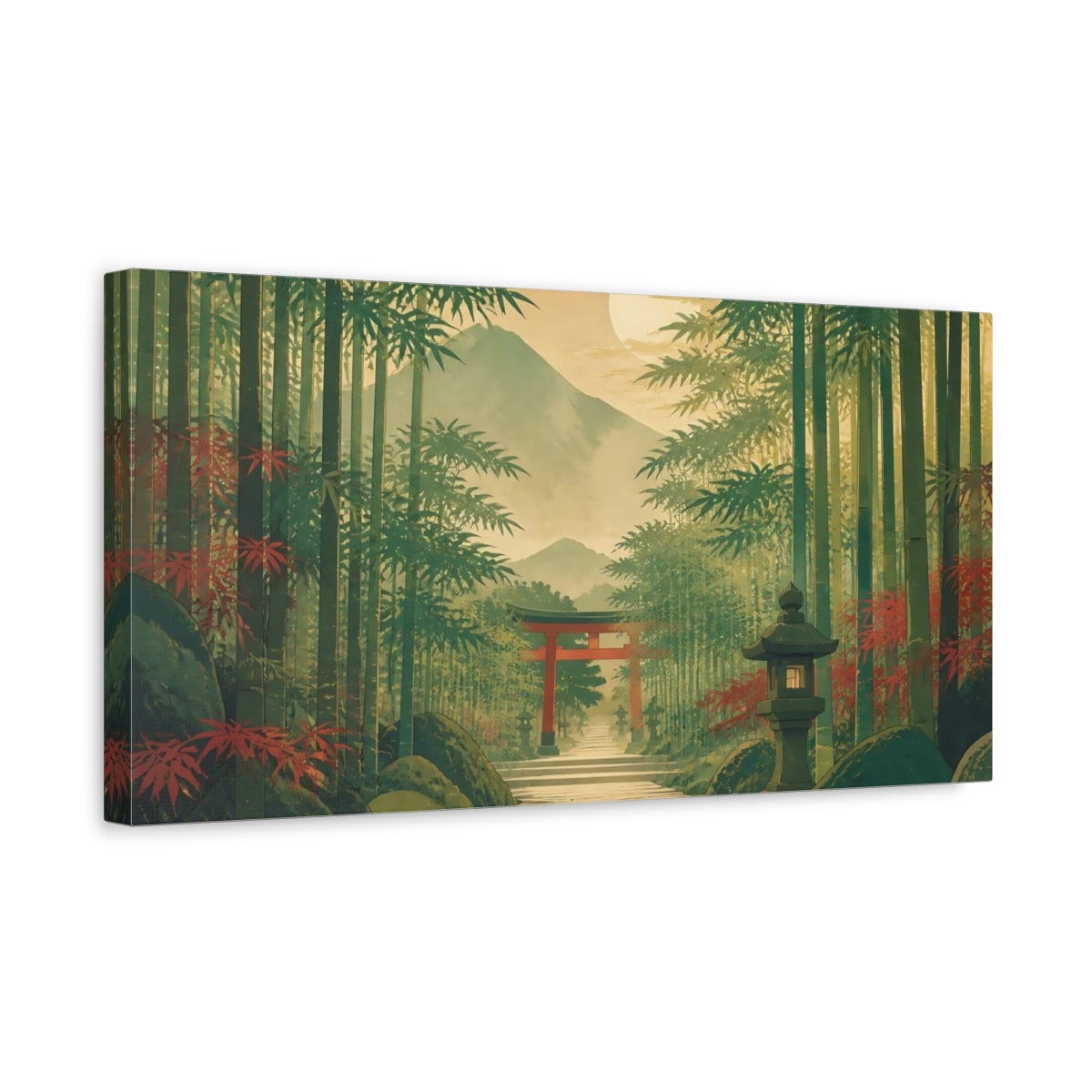 Side Mockup 3. Quiet Bamboo Shrine Path shown as canvas print