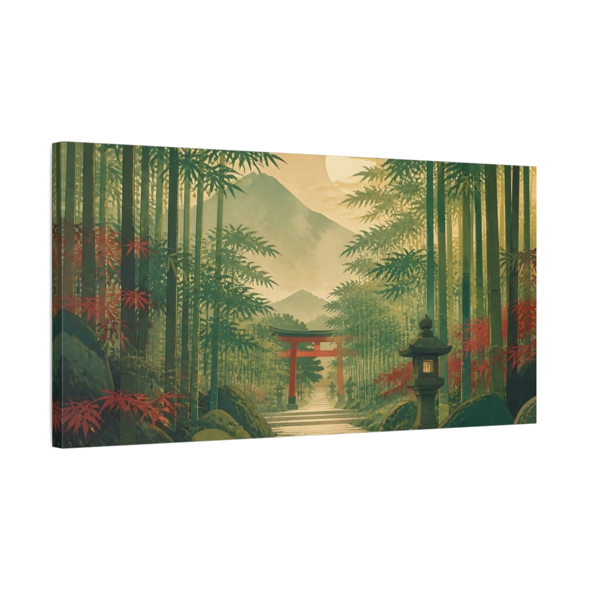 Side Mockup 1. Quiet Bamboo Shrine Path shown as canvas print