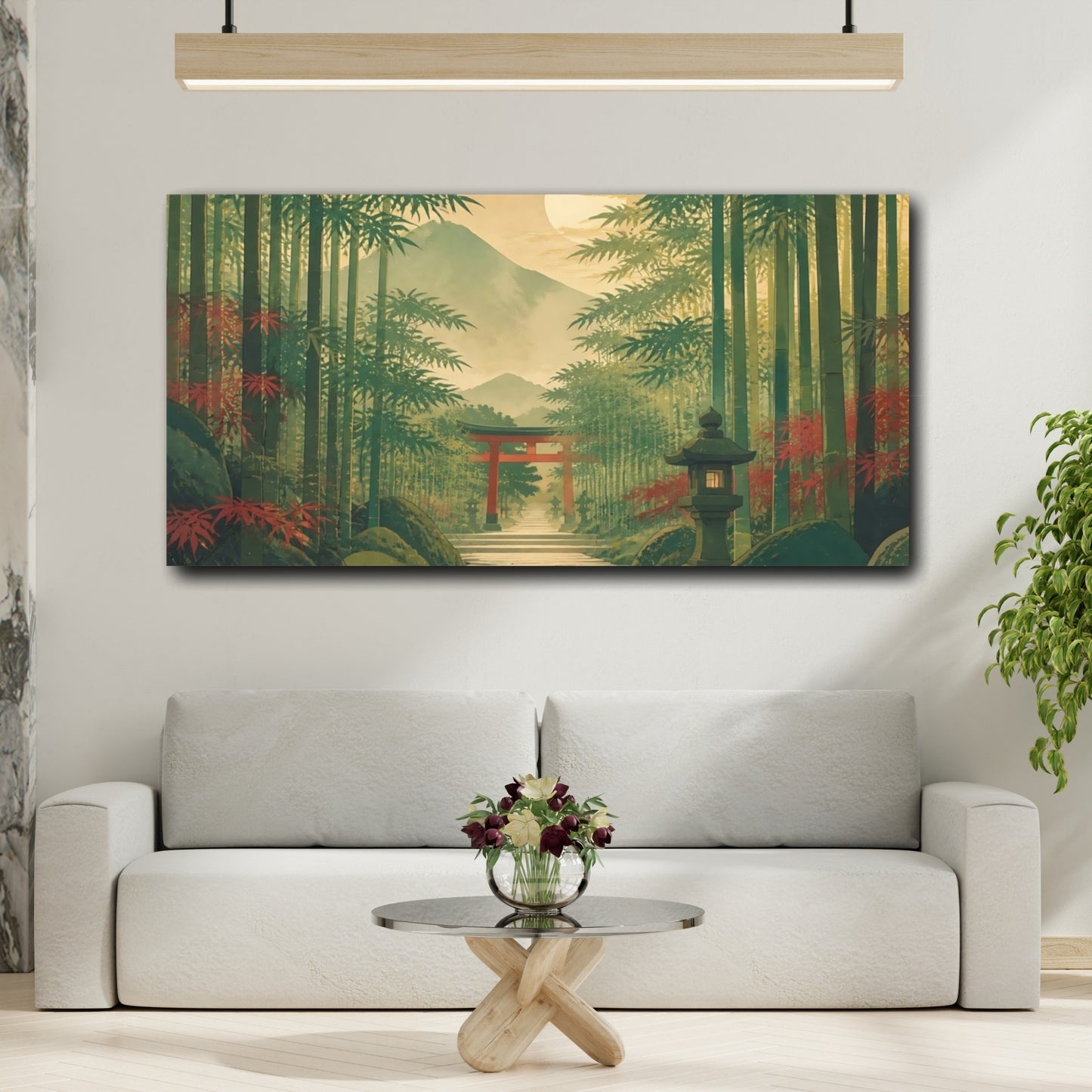 Mockup 2. Quiet Bamboo Shrine Path shown as canvas print