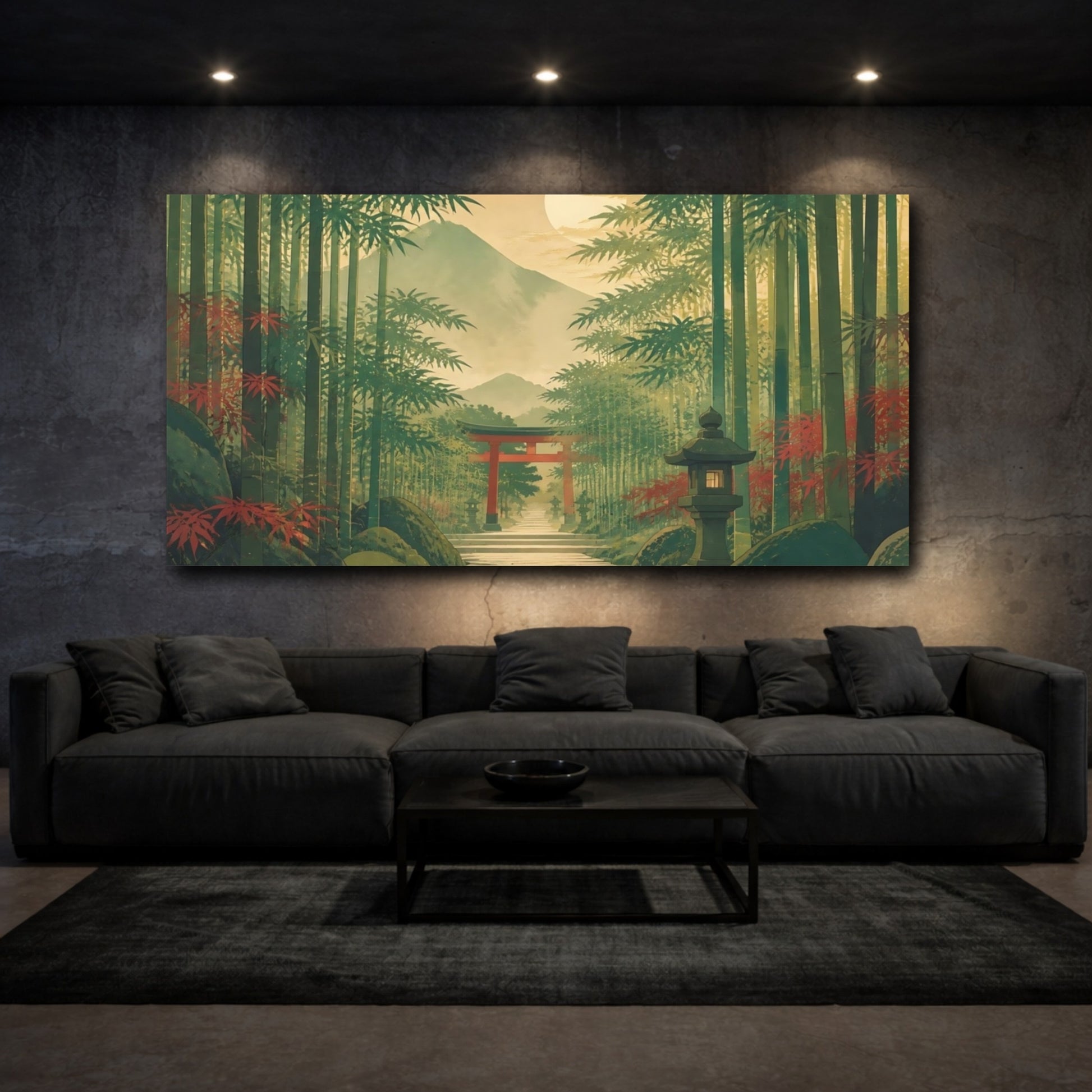 Mockup 3. Quiet Bamboo Shrine Path shown as canvas print