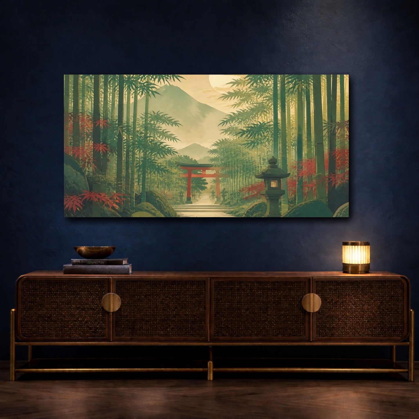 Mockup 4. Quiet Bamboo Shrine Path shown as canvas print