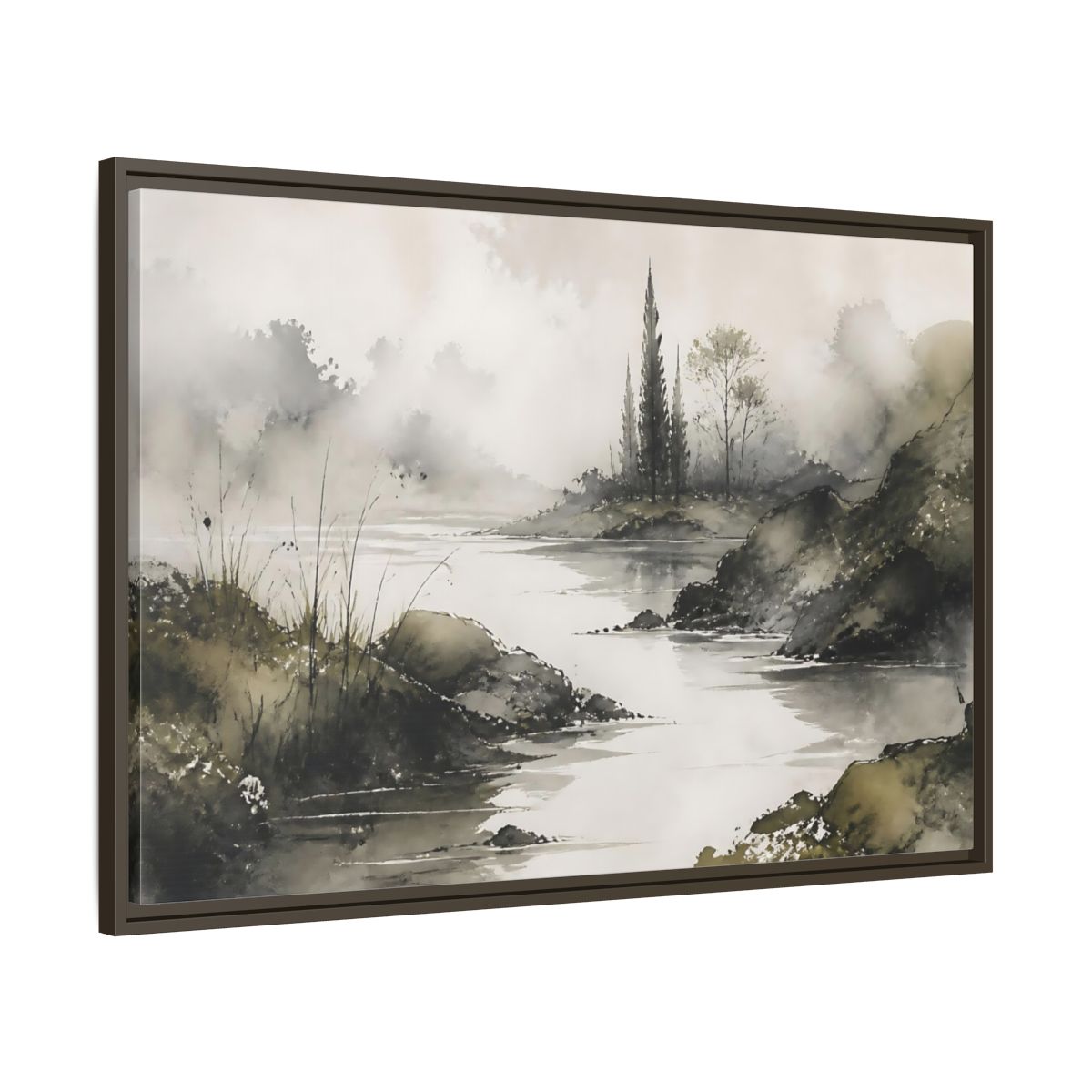 Main Mockup. Quiet Cypress Silhouette shown as framed canvas print
