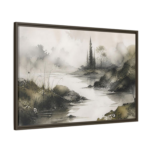 Main Mockup. Quiet Cypress Silhouette shown as framed canvas print
