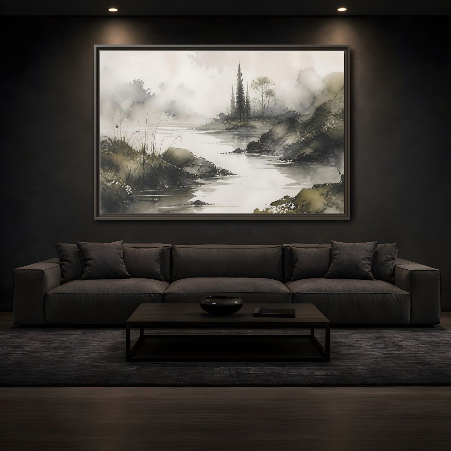 Mockup 3. Quiet Cypress Silhouette shown as framed canvas print