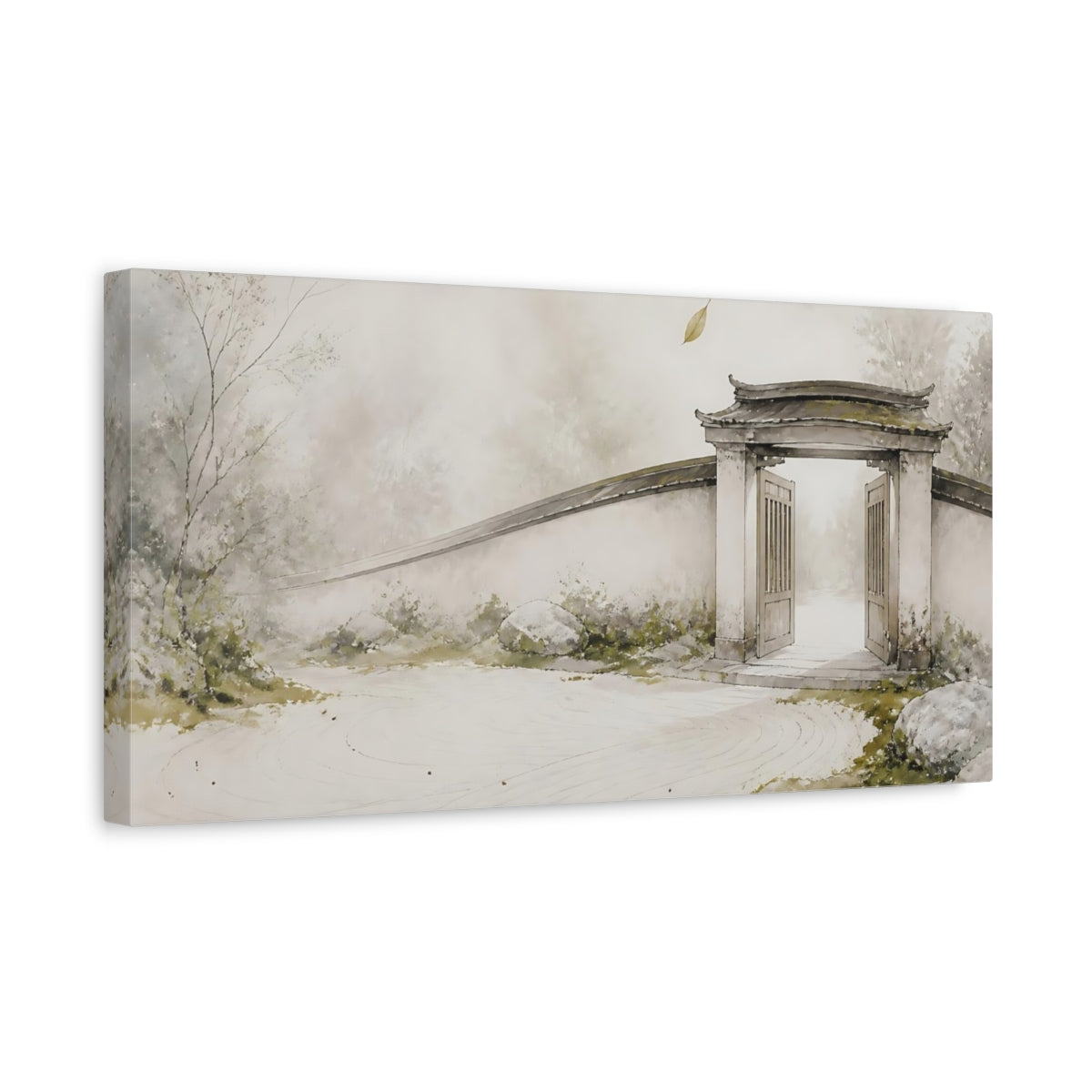 Side Mockup 3. Quiet Garden Gate shown as canvas print