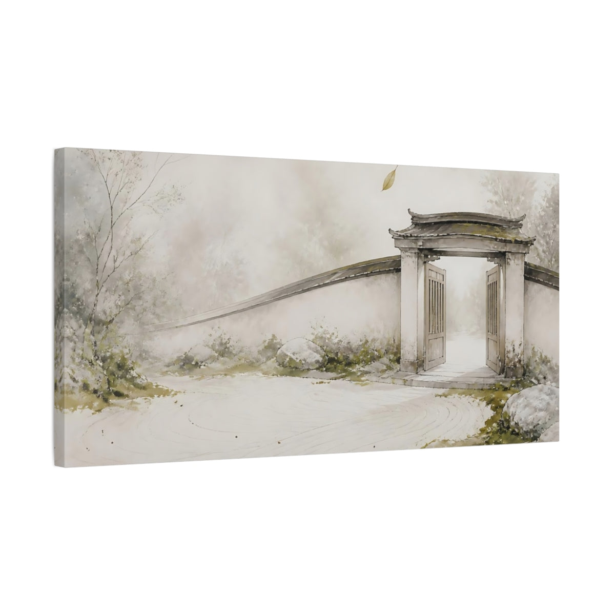 Side Mockup 1. Quiet Garden Gate shown as canvas print