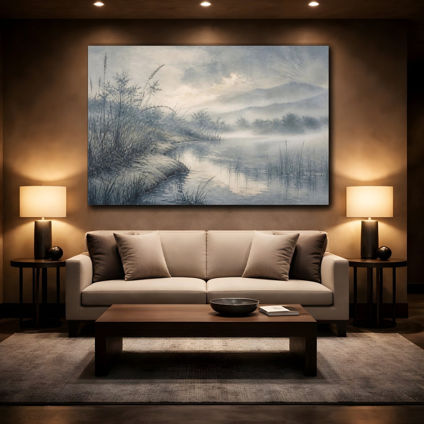 Mockup 2. Quiet Misty Pond shown as canvas print