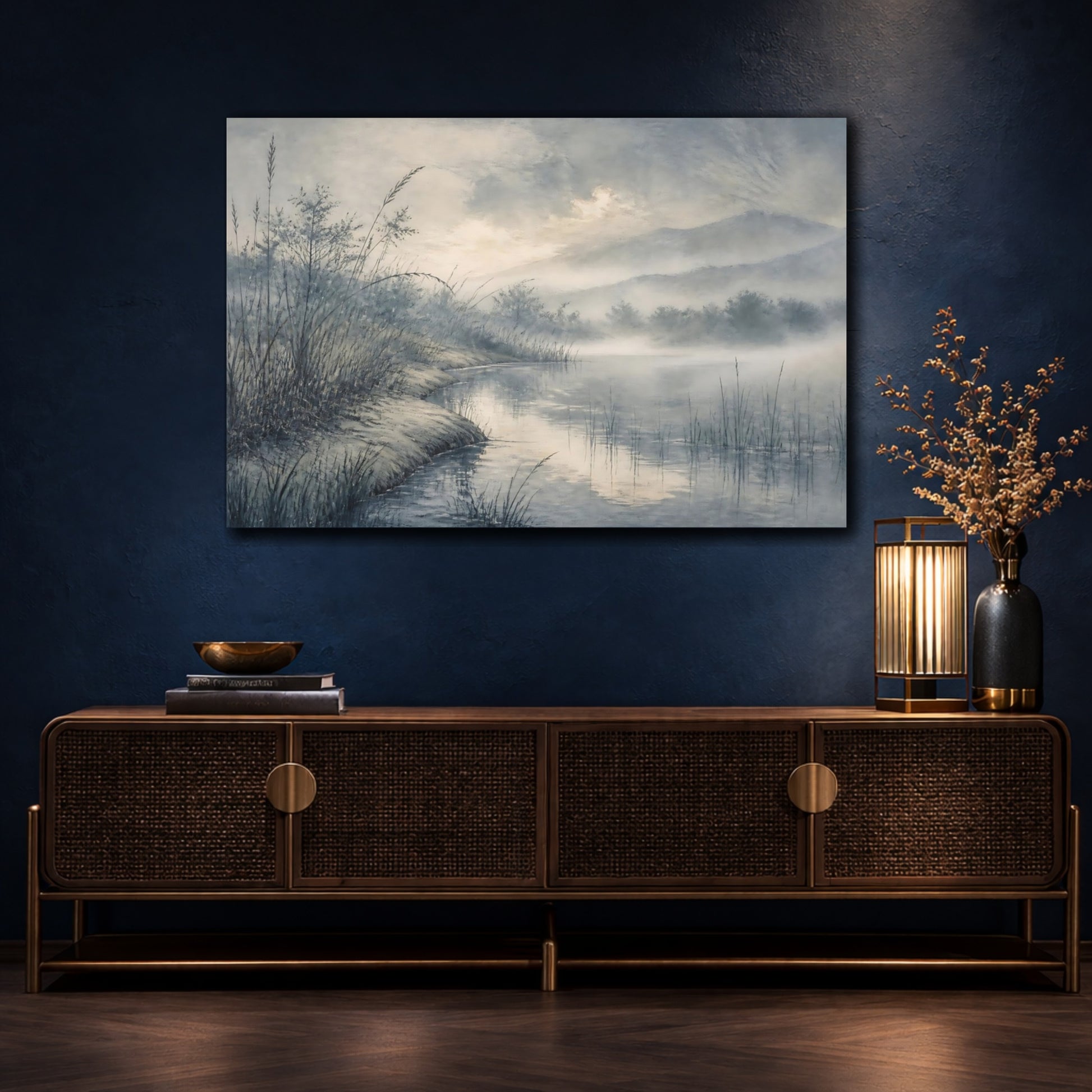 Mockup 4. Quiet Misty Pond shown as canvas print