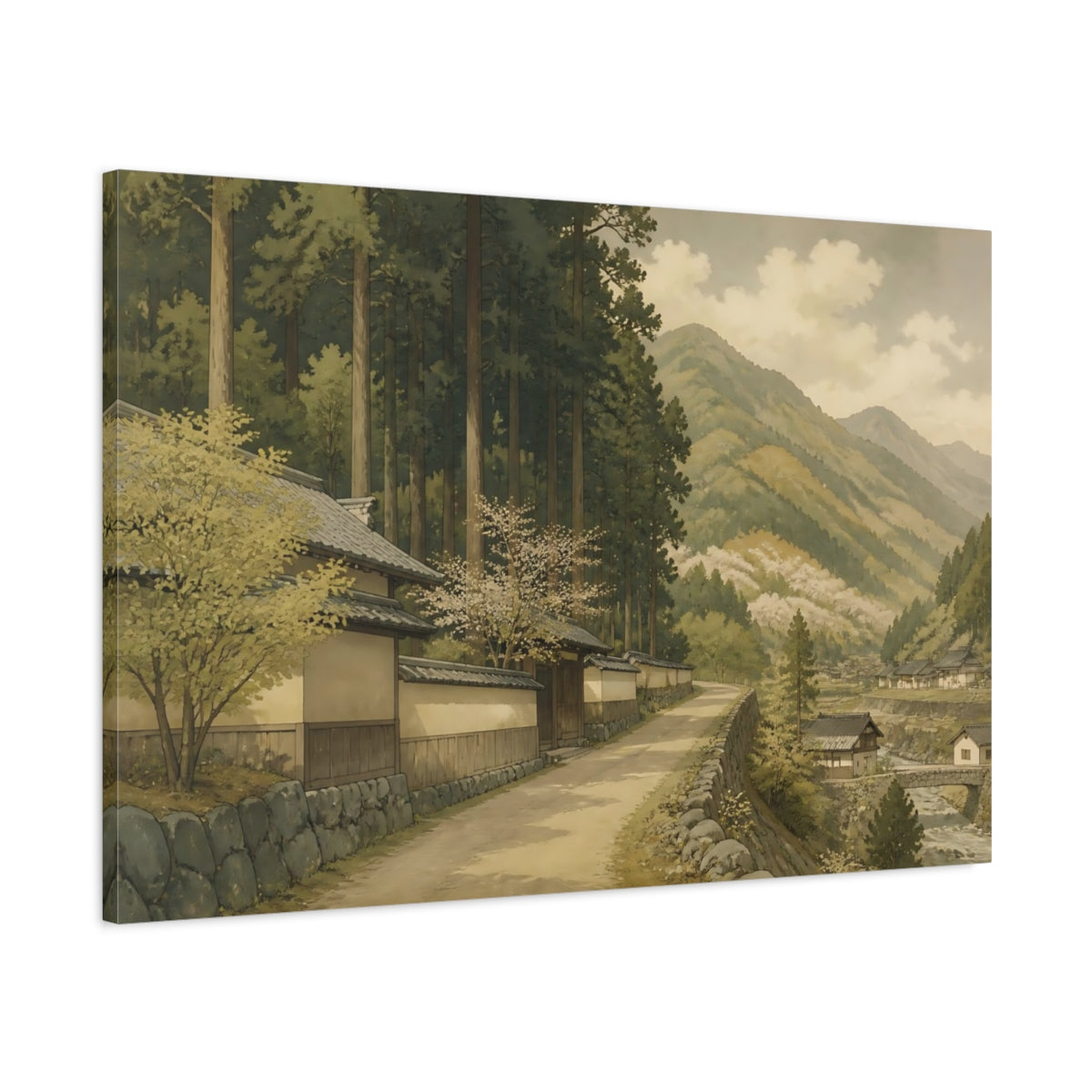 Main Mockup. Quiet Mountain Road shown as canvas print