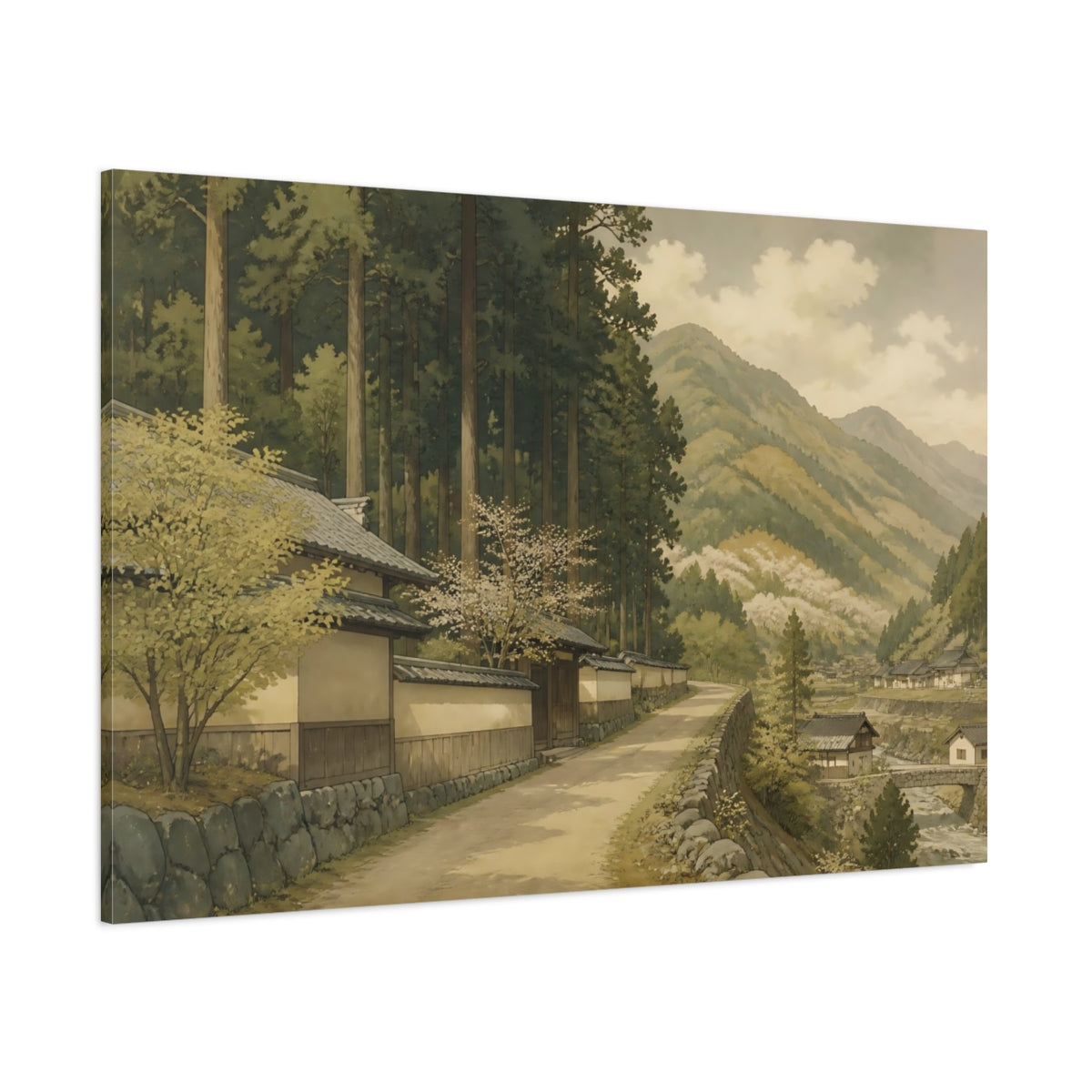 Side Mockup 1. Quiet Mountain Road shown as canvas print