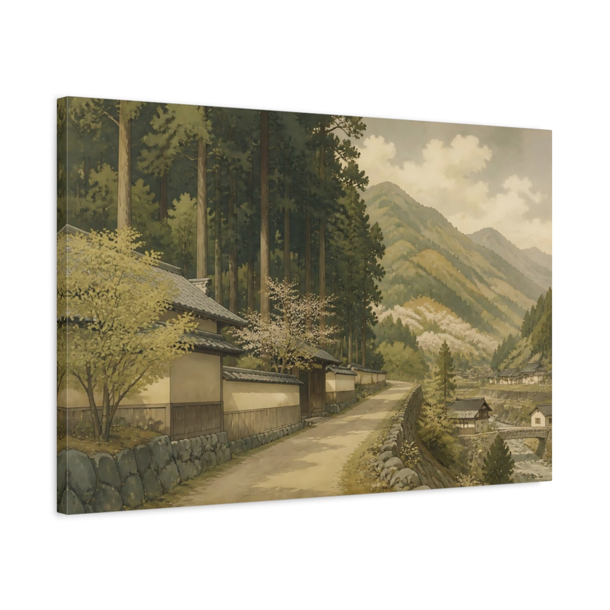 Side Mockup 2. Quiet Mountain Road shown as canvas print