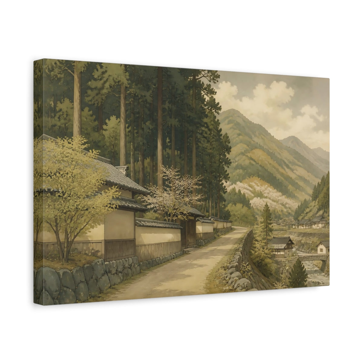 Side Mockup 4. Quiet Mountain Road shown as canvas print