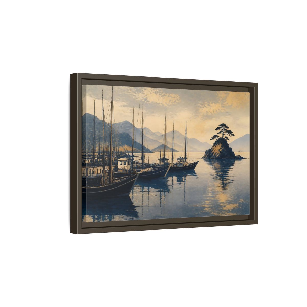 Side Mockup 5. Quiet Seto Harbor shown as framed canvas print