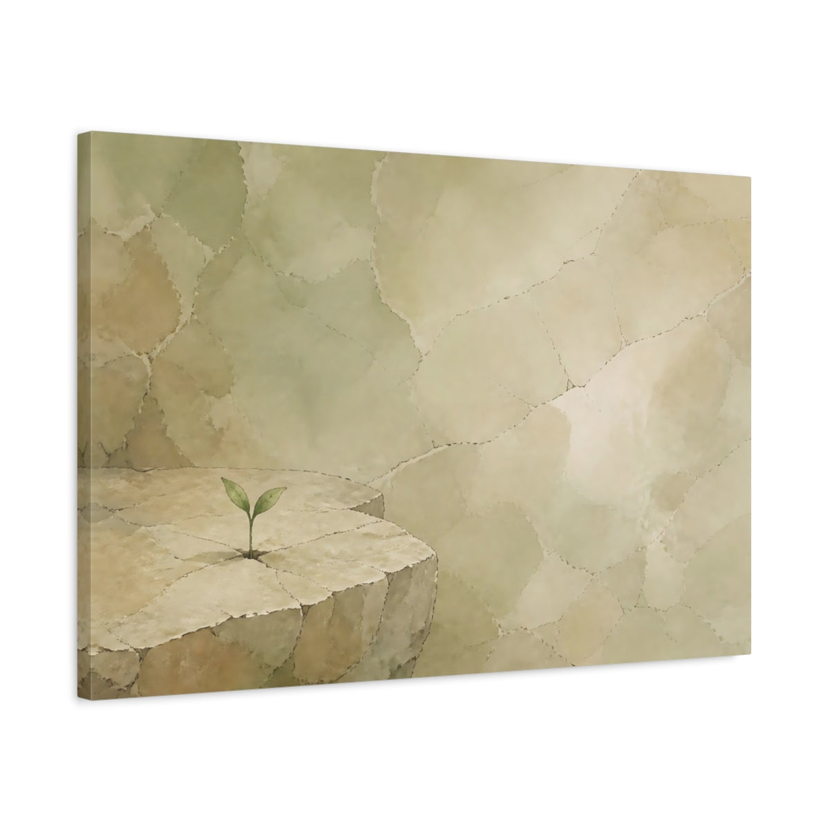Side Mockup 2. Quiet Sprout On Stone shown as canvas print