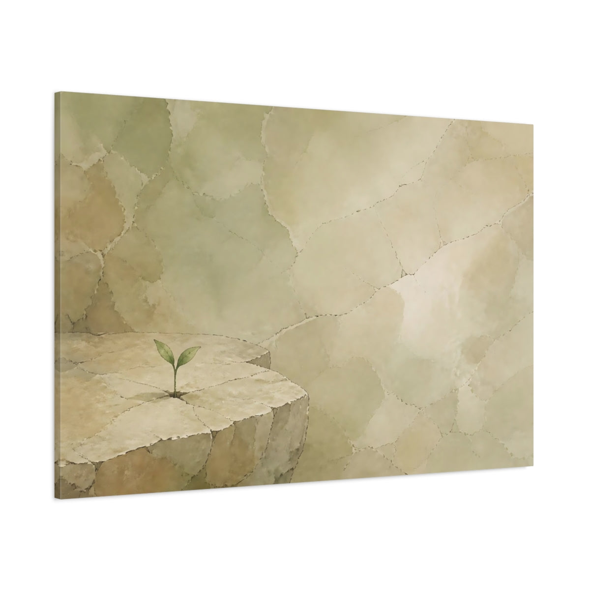 Side Mockup 1. Quiet Sprout On Stone shown as canvas print