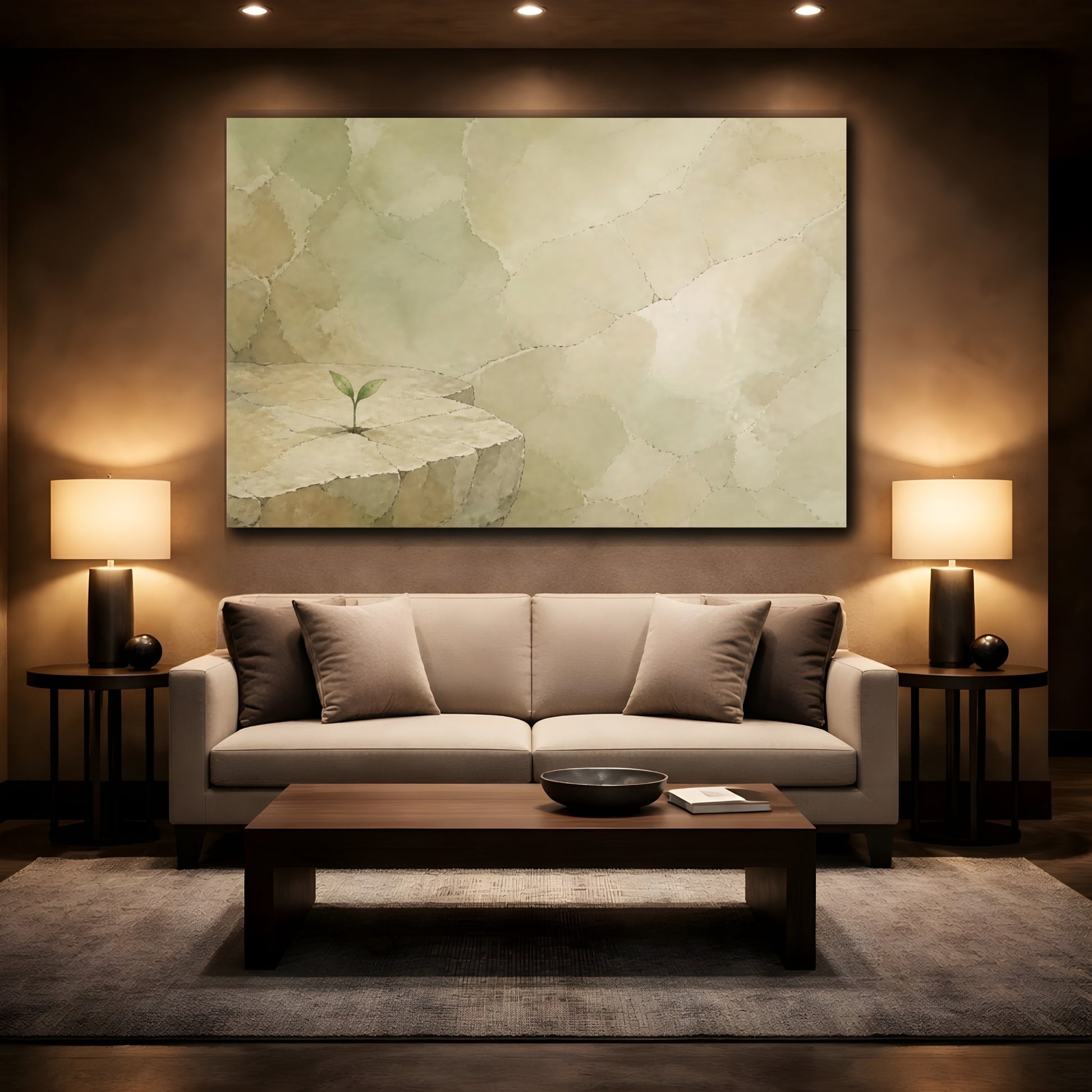 Mockup 2. Quiet Sprout On Stone shown as canvas print