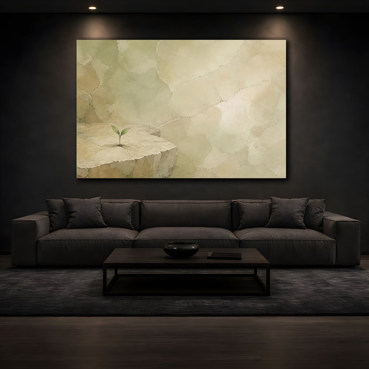 Mockup 3. Quiet Sprout On Stone shown as canvas print