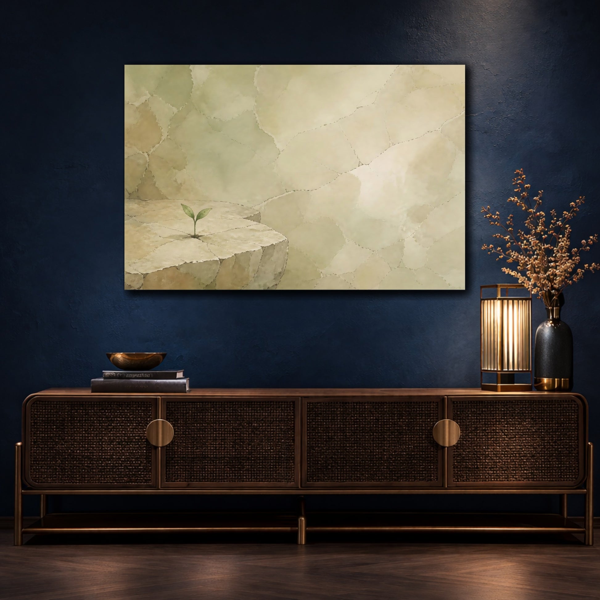 Mockup 4. Quiet Sprout On Stone shown as canvas print