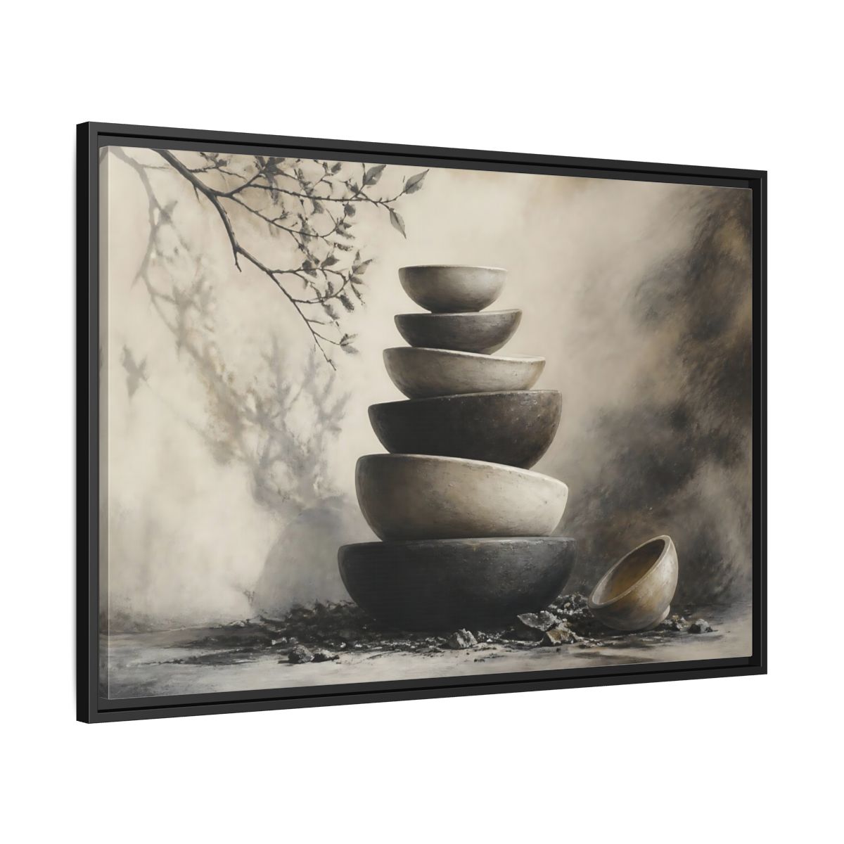 Side Mockup 13. Quiet Stone Bowl Stack shown as framed canvas print