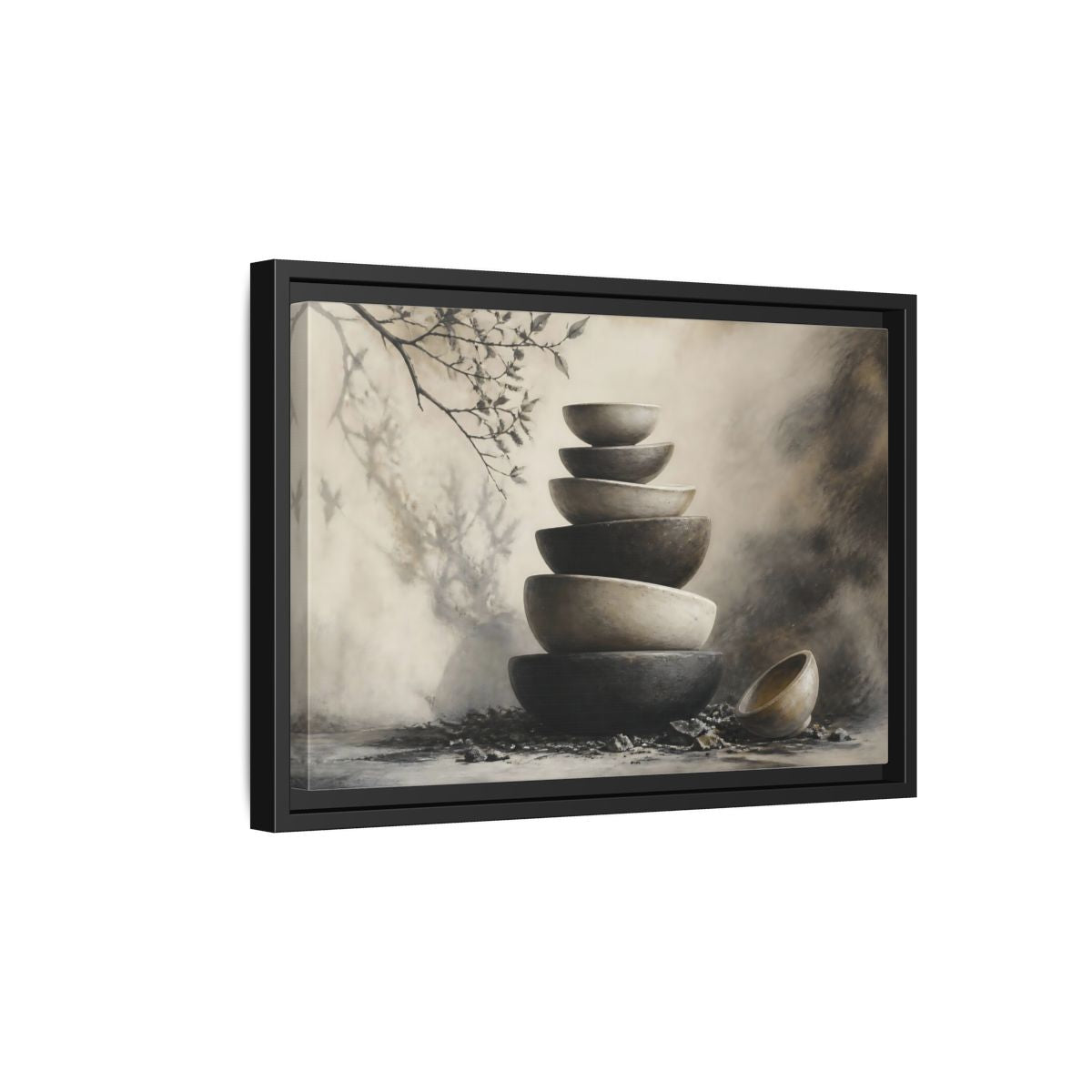 Side Mockup 6. Quiet Stone Bowl Stack shown as framed canvas print