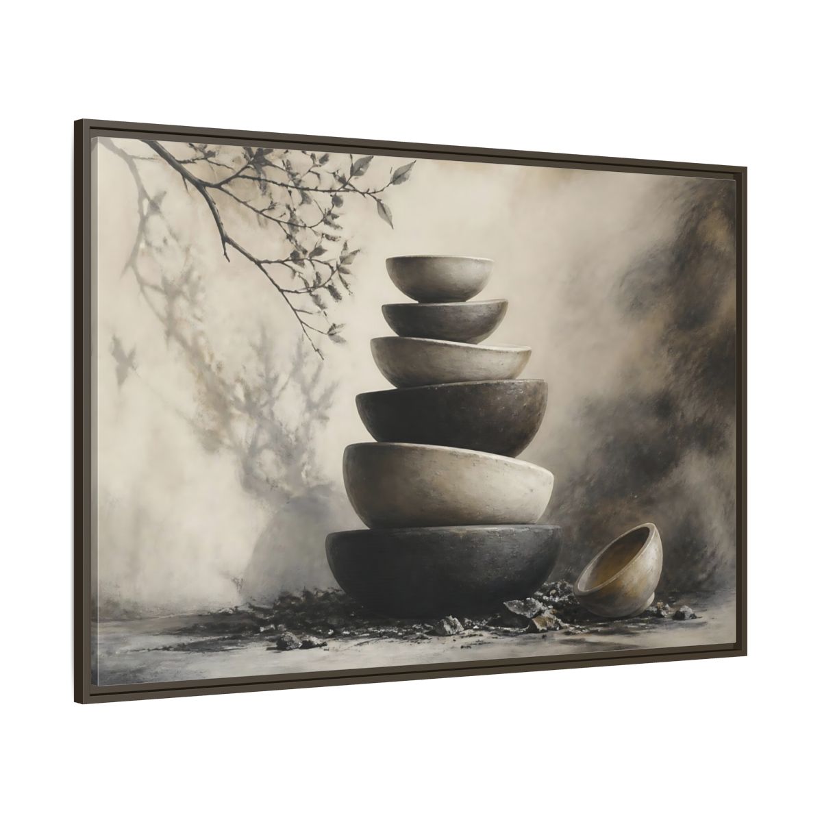 Side Mockup 8. Quiet Stone Bowl Stack shown as framed canvas print