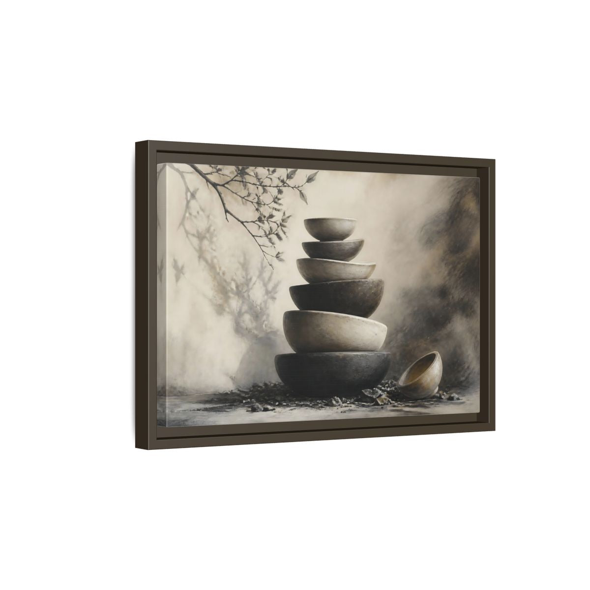 Side Mockup 5. Quiet Stone Bowl Stack shown as framed canvas print