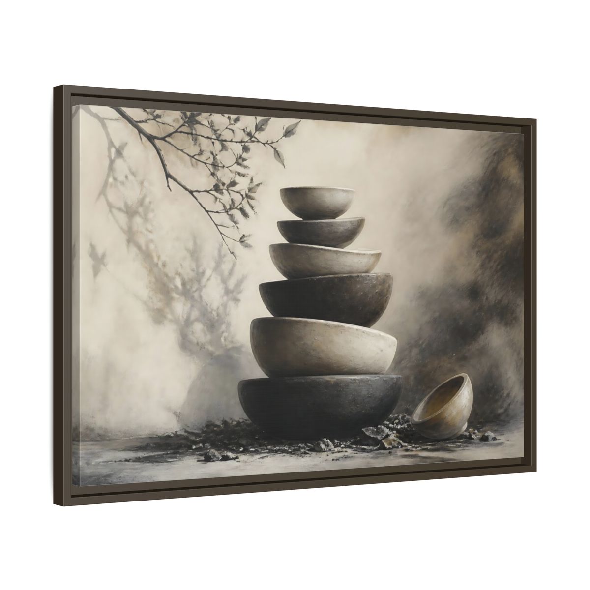 Side Mockup 11. Quiet Stone Bowl Stack shown as framed canvas print