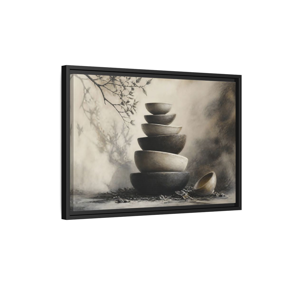 Side Mockup 3. Quiet Stone Bowl Stack shown as framed canvas print
