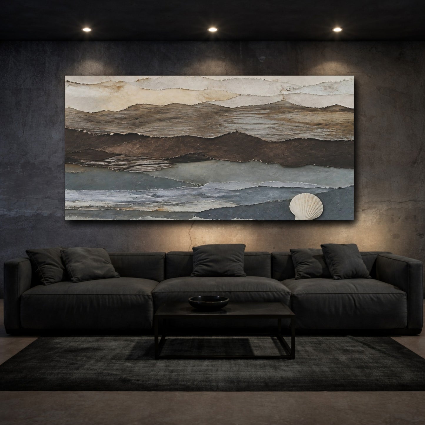 Mockup 3. Quiet Tide Paper Layers shown as canvas print