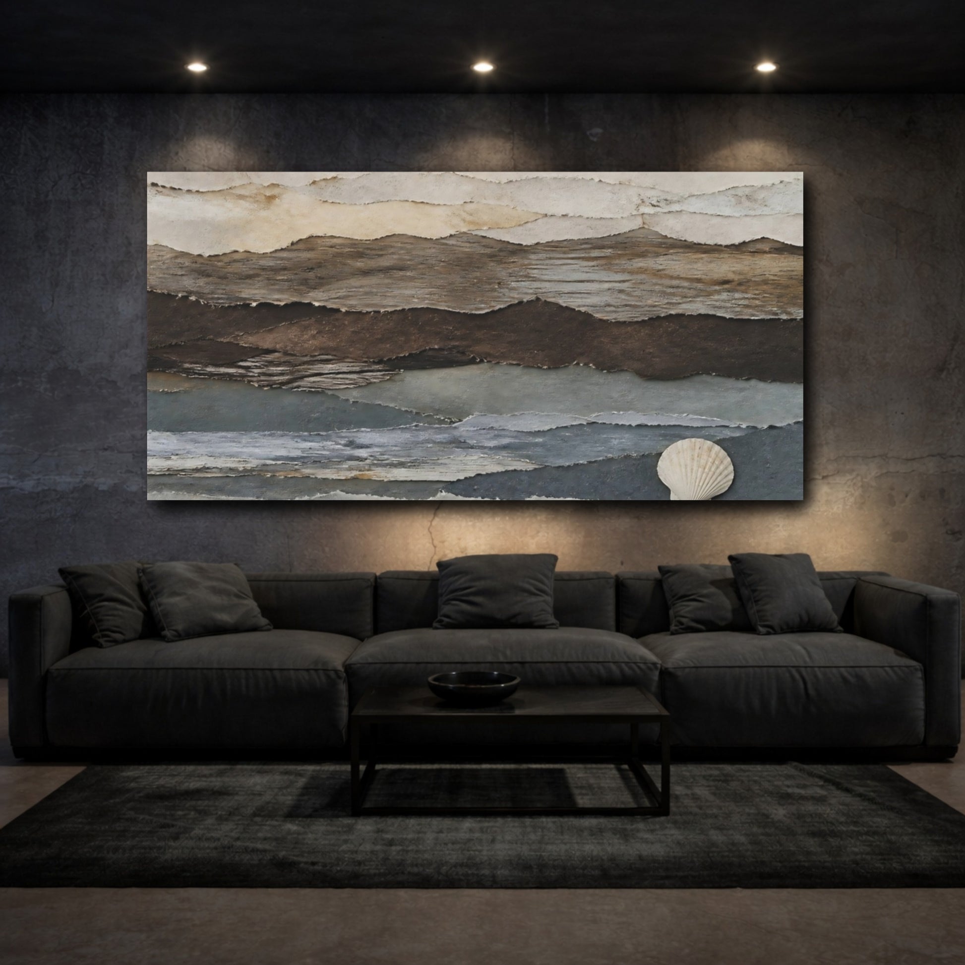 Mockup 3. Quiet Tide Paper Layers shown as canvas print