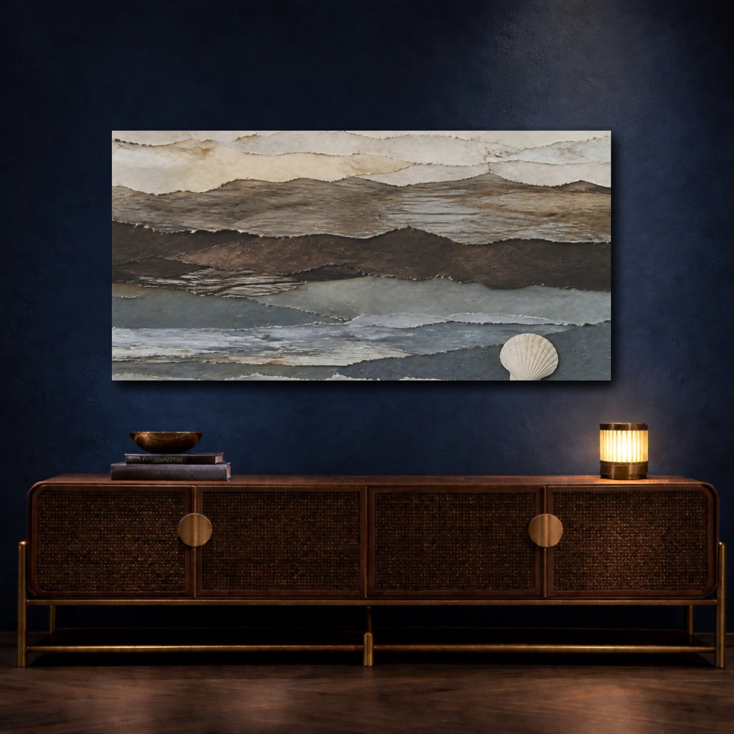 Mockup 4. Quiet Tide Paper Layers shown as canvas print