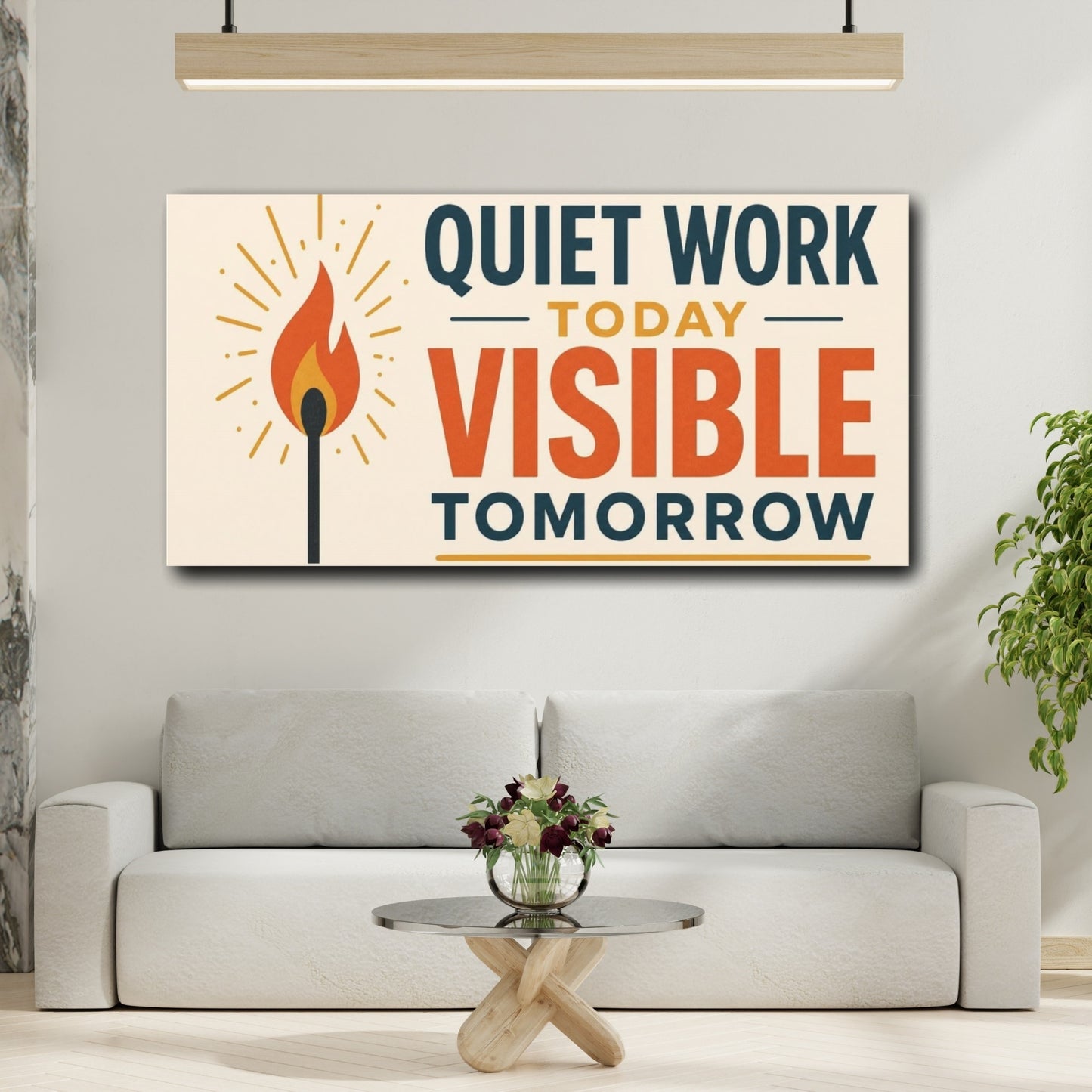 Mockup 2. Quiet Work Visible Tomorrow shown as canvas print