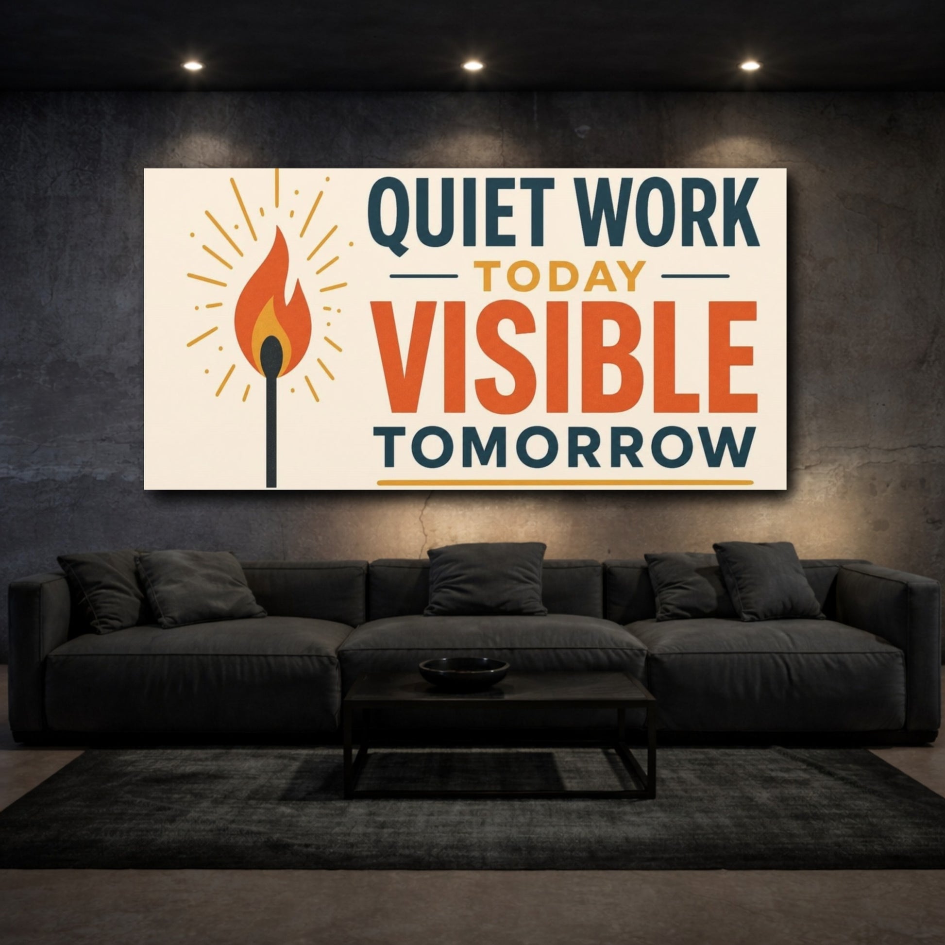 Mockup 3. Quiet Work Visible Tomorrow shown as canvas print