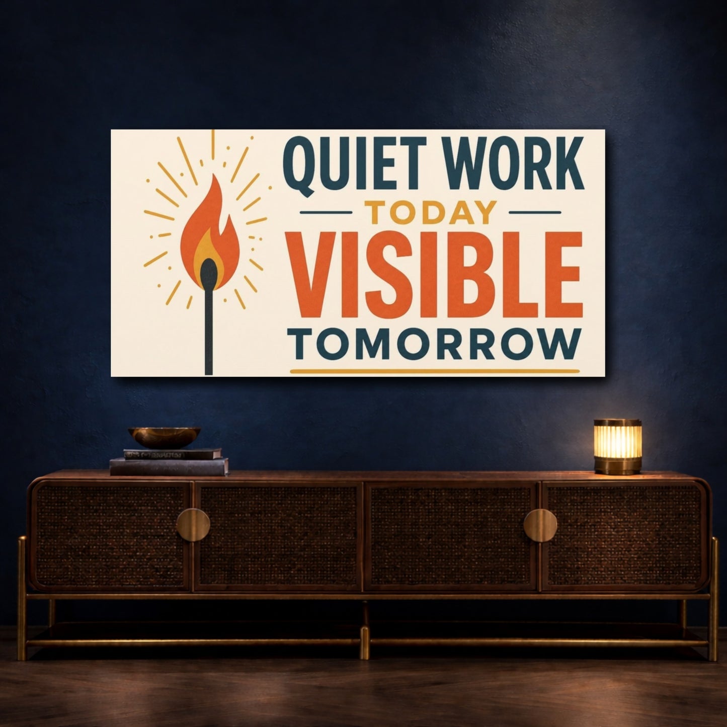 Mockup 4. Quiet Work Visible Tomorrow shown as canvas print