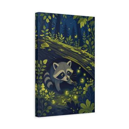 Side Mockup 4. Raccoon And Fireflies Kids Room shown as canvas print