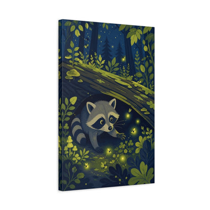 Side Mockup 3. Raccoon And Fireflies Kids Room shown as canvas print