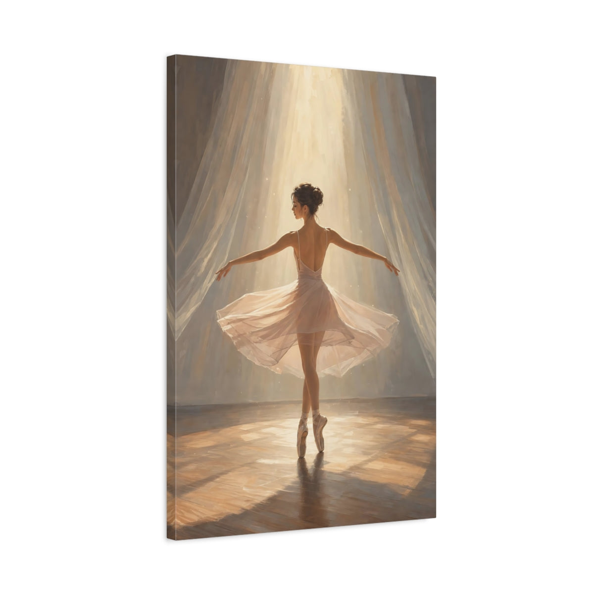 Side Mockup 2. Radiant Ballerina In Light shown as canvas print