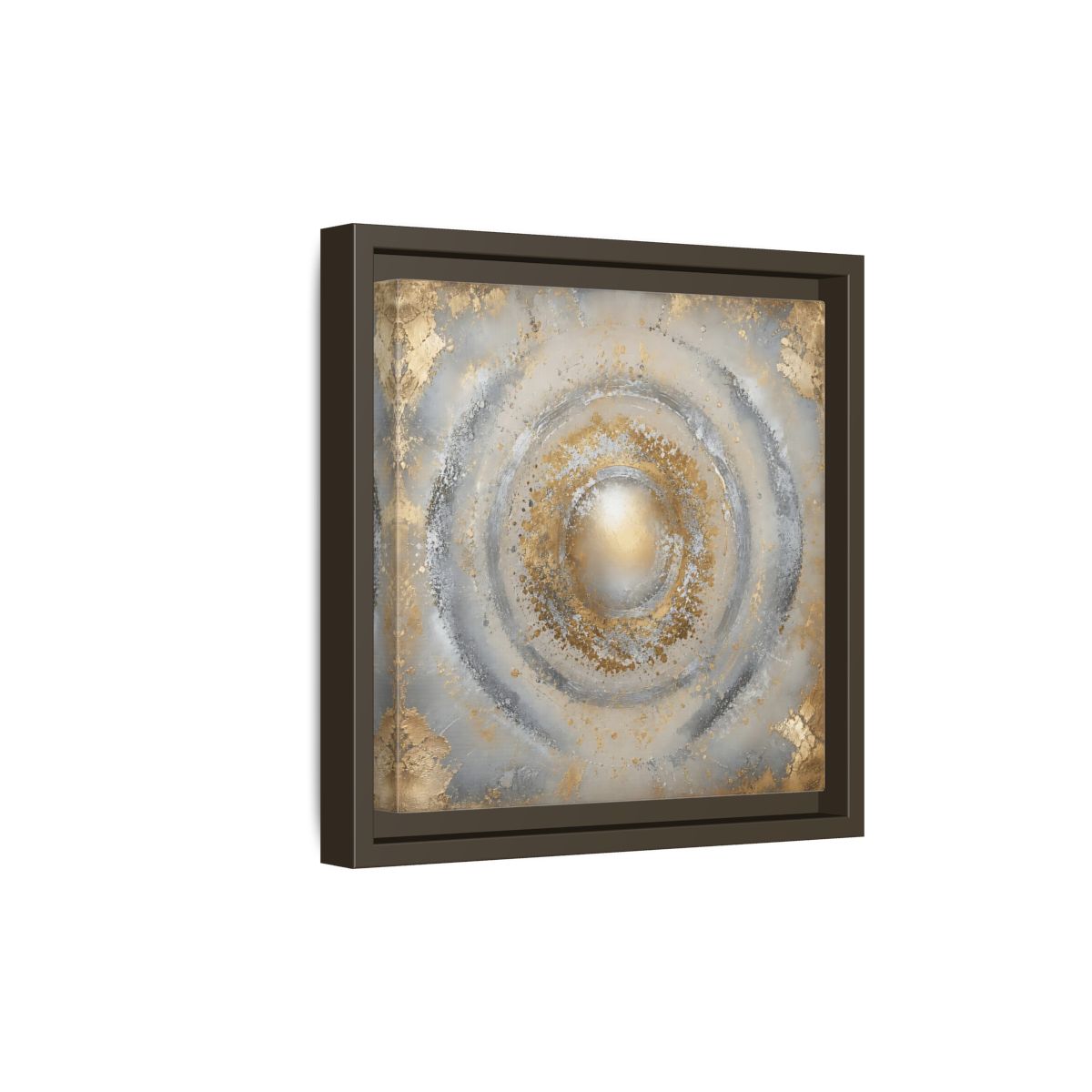 Side Mockup 20. Radiant Gold Orb shown as framed canvas print