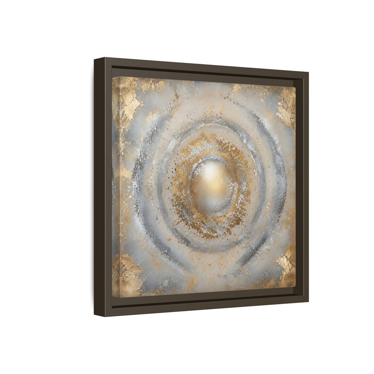 Side Mockup 17. Radiant Gold Orb shown as framed canvas print