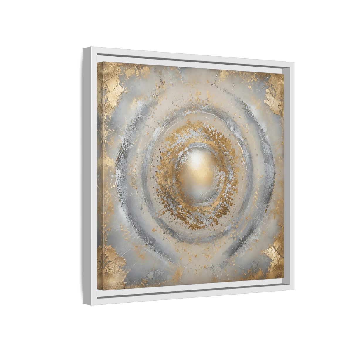 Side Mockup 13. Radiant Gold Orb shown as framed canvas print