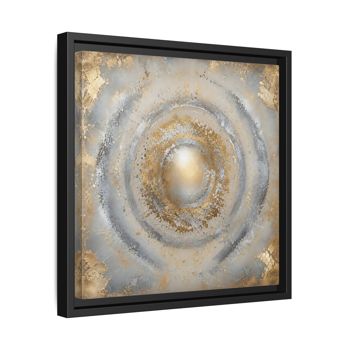 Side Mockup 32. Radiant Gold Orb shown as framed canvas print