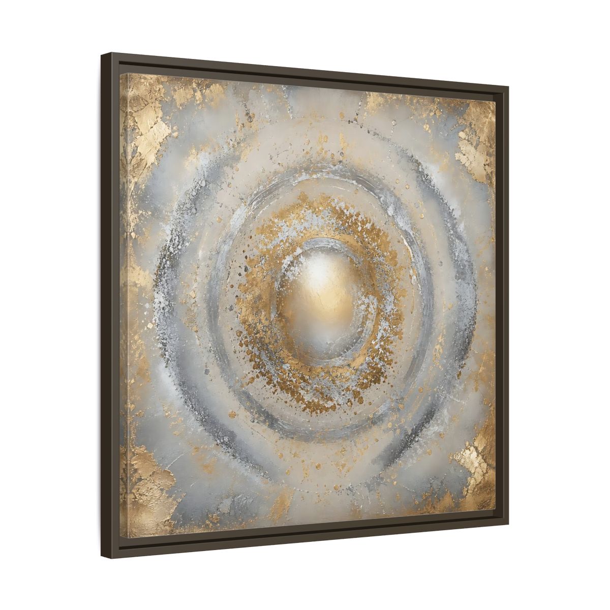 Side Mockup 27. Radiant Gold Orb shown as framed canvas print