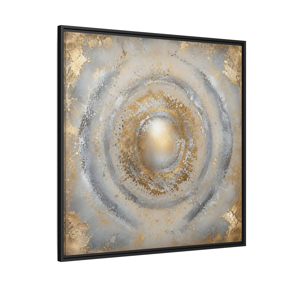 Side Mockup 6. Radiant Gold Orb shown as framed canvas print